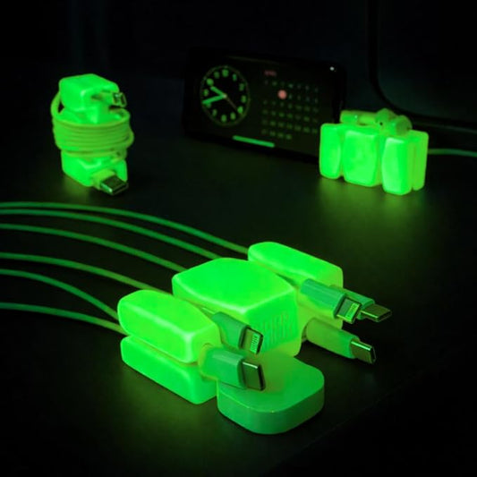GlowBrick Stocking Stuffers for Adults Cord Management Weighted Cord Holder Cable Wrap Phone Stand - Glow-in-The-Dark Gadget Organizer for Nightstand. Gift for Men, Silicone. Glowing Green