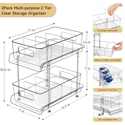 HIHEGD 2-Tier Bathroom Organizer with Dividers, Clear Under Sink - Image 4