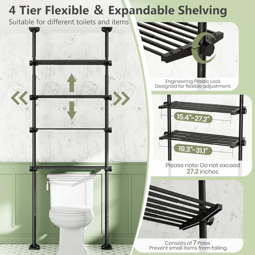 Over The Toilet Storage Shelf No Drill 4-Tier | Bathroom Organizatio - Image 5