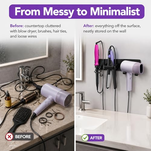 Hair Dryer Holder Wall Mounted, 3 in 1 Blow Dryer Holder - Image 5