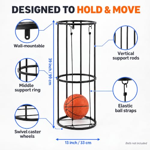 Ball Storage Rack for Basketballs, Soccer Balls & Volleyballs - Image 3