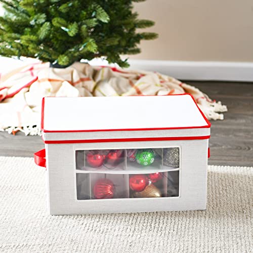 Household Essentials Ornament Storage Chest with 24 Pockets, Red - Image 7