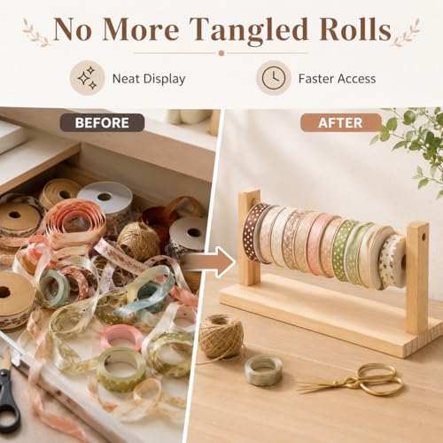 Wooden Ribbon Organizer Rack for Spools, Tabletop Ribbon - Image 6