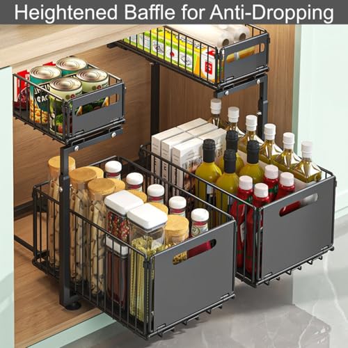 Under Sink Organizer, 2-Tier Pull Out Cabinet Organizer Black - Image 6