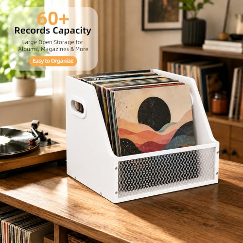 Vinyl Record Storage Crate for 60+ Records, Wooden Record Holder - Image 4
