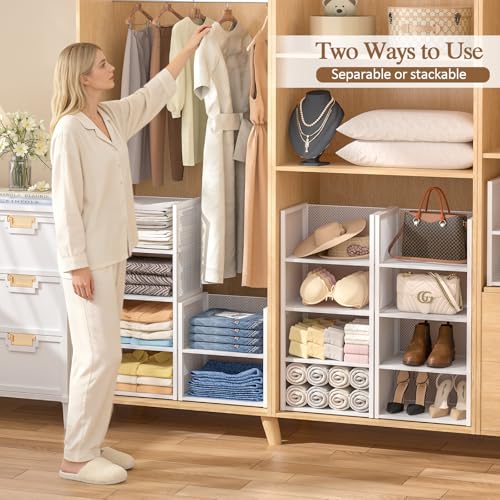 4-Tier Stackable Closet Organizers and Storage Basket, Wire - Image 6