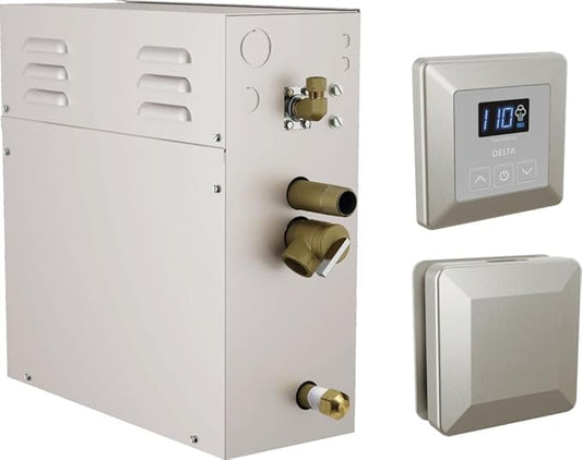 Delta Faucet SimpleSteam 4kW Steam System Kit Brushed Nickel, Includes 4kW Steam System Generator, Square Digital System Control, Square Steam Head, Lumicoat Stainless 5P-EST04-SS-PR