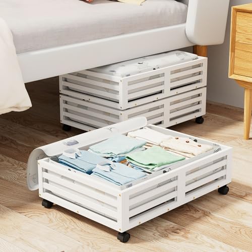 Bamboo Under Bed Storage with Wheels Rolling Underbed Drawer - Image 2