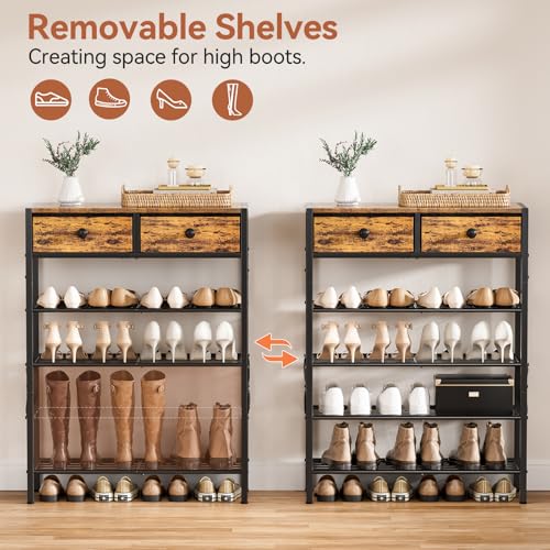 5 Tier Shoe Rack with 2 Drawers, 16-20 Pairs Rustic Brown - Image 8