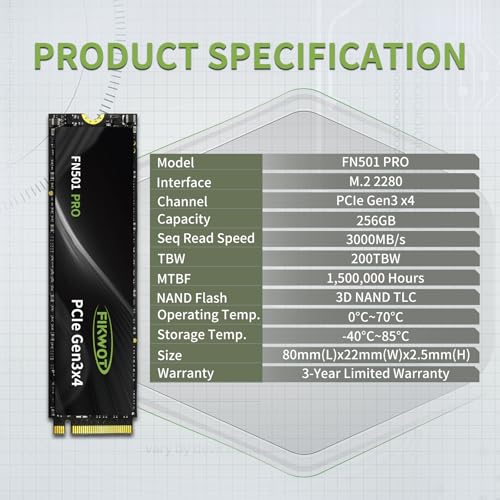 Fikwot FN501 Pro 256GB NVMe SSD - M.2 2280 PCIe Gen3 x4 Internal - Image 6