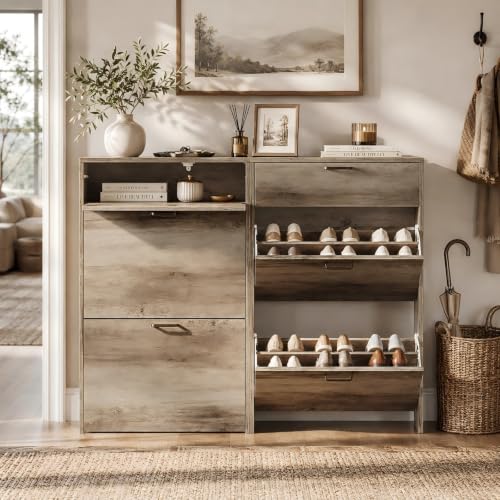 VINGLI Shoe Cabinet Storage for Entryway,Washed Grey Narrow Shoe - Image 6