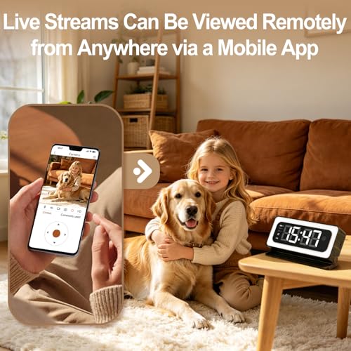 Clock Camera,Wood Grain,5G/2.4GHz WiFi Nanny Cam w/Alarm,2K - Image 4