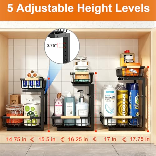Under Sink Organizer, Adjustable 2 Tier Pull Out Kitchen Bathroom - Image 6