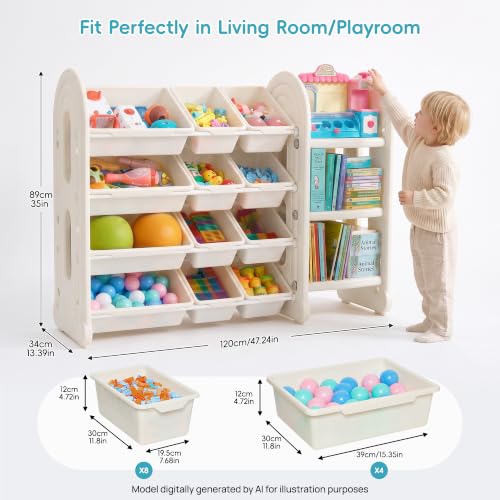 Vtopmart Kids Toy Storage Organizer with Bookshelf for Playroom - Image 3