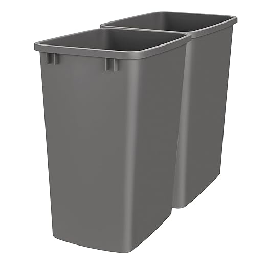Rev-A-Shelf Polymer Replacement 35 Quart Trash Bin Recycle Waste Garbage Container for Kitchen Cabinet Pullouts, Gray, 2 Pack, RV-35-13-2
