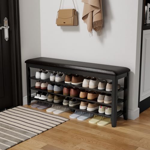 AQIMUELE Shoe Bench with Leather Cushion, 3 Tiers Shoe - Image 2