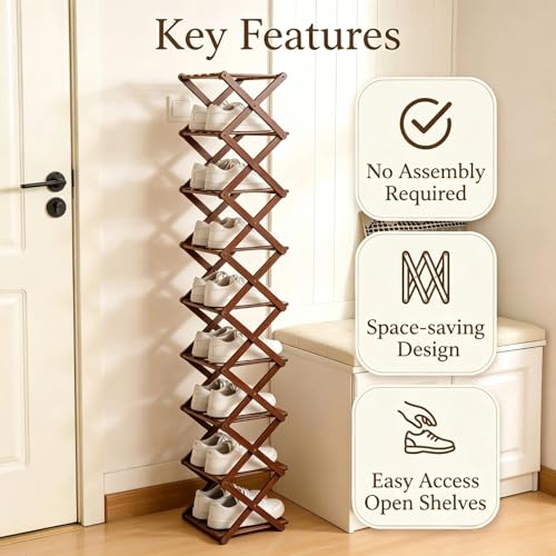 No Assembly Shoe Organizer, Foldable Bamboo Shoe Rack - Image 7