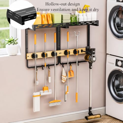 Broom Holder Wall Mount with Shelf, Mop Rack and Cleaning - Image 5
