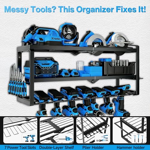 Heavy Duty Power Tool Organizer Wall Mount - 3 Tier Metal - Image 6