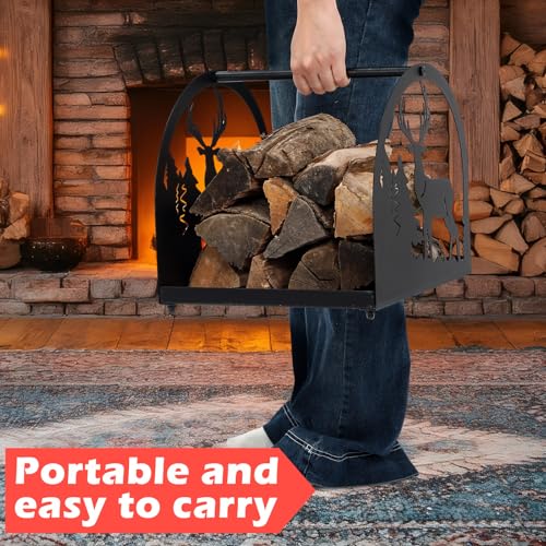 Firewood Carrier Small Firewood Rack Indoor with Elk - Image 7