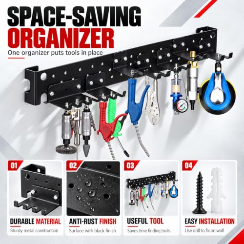 Black Air Tool Holder Wall Mount Pneumatic Rack Organizer - Image 7