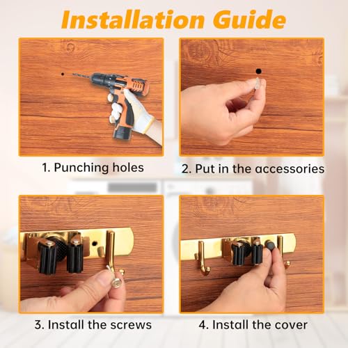 3 Racks and 4 Heavy Duty Hooks Mop and Broom Holder Wall - Image 8