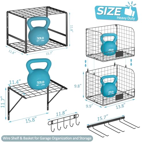 ThreeHio Garage Shelf Wall Mounted with Wire Baskets | All Products - Image 4