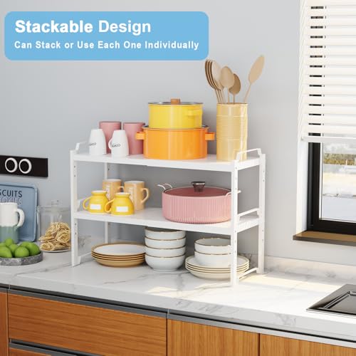 Set of 2 Expandable Kitchen Cabinet Shelves Organizers, Stackable - Image 4
