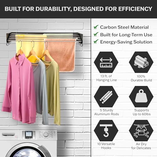 Foldable Wall Mounted Drying Rack - 31.5” Wide, 13.2 Ft - Image 4