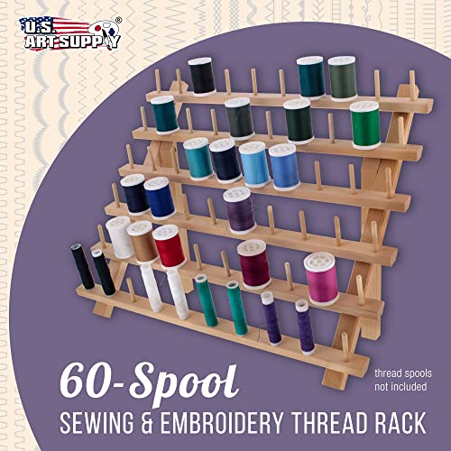 US Art Supply Premium 60-Spool Thread Holder: Wooden Sewing & - Image 5