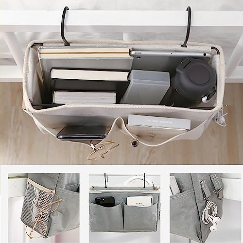 Bedside Caddy, Hanging Storage Bag with Hooks for Bunk & Dorm Bed - Image 5