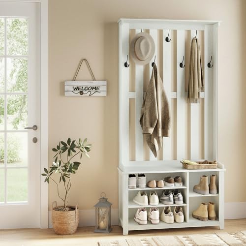 VASAGLE Hall Tree with Bench and Shoe Storage, 7 Double Hooks - Image 2