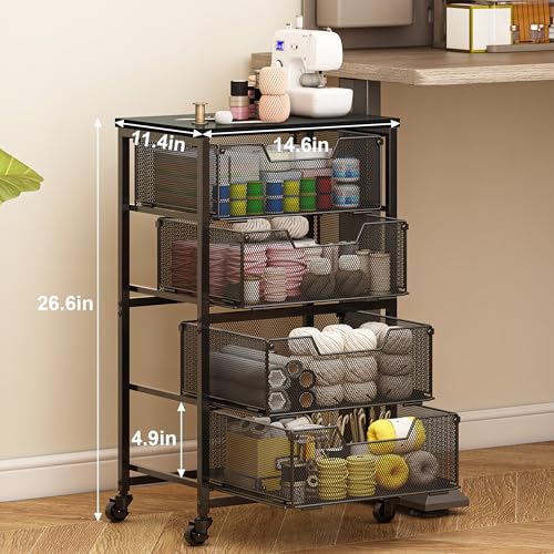 Rolling Cart with Drawers, 4-Drawer Storage Cart on Wheels - Image 3