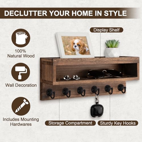 Key and Mail Holder Wall Mount with Long Storage Box and 6 Hooks - Image 3