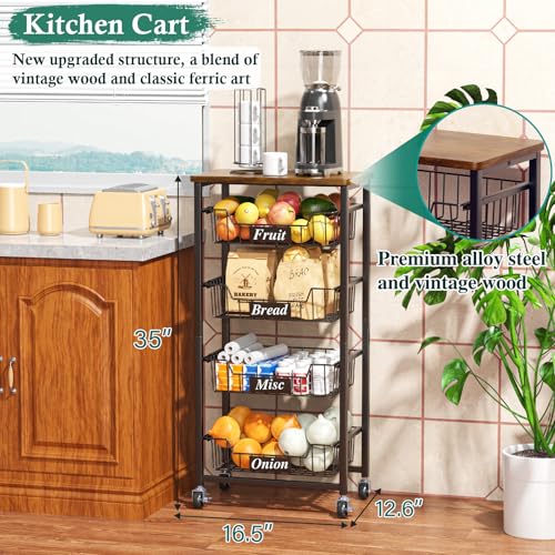 OKZEST 5-Tier Kitchen Storage Cart with 4 Upgraded Drawer Basket - Image 3
