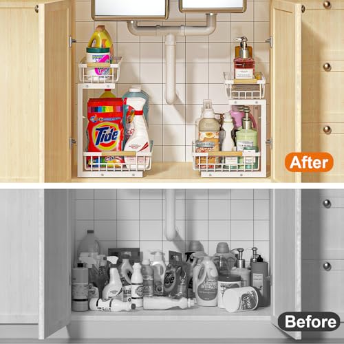 Under Sink Organizer, White 2 Pack Height Adjustable - Image 7