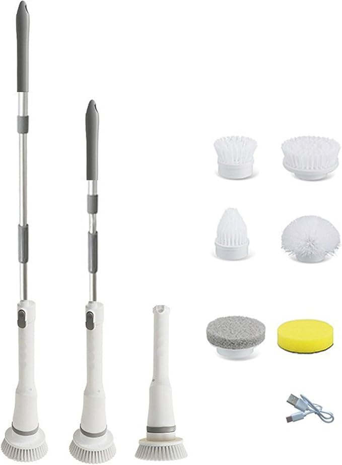 Rechargeable Brush with 6 Replaceable Brush Heads for Bathroom Electric Scrubber Cordless Power Scrubber