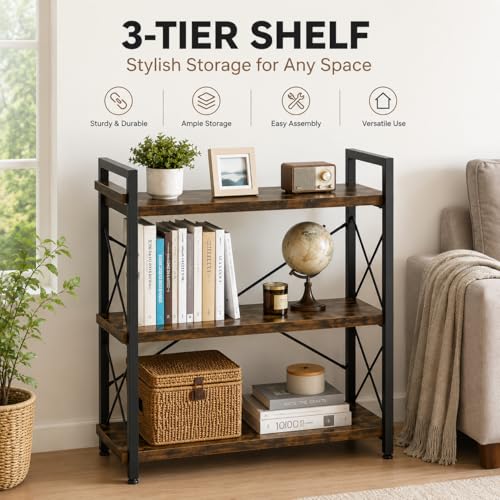 3 Tier Bookshelf, 32 x 36" Industrial Bookcase with Strong Metal - Image 5