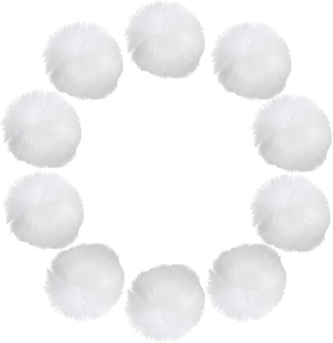 uxcell 2.8 Inch Faux Fur Pom Pom Balls, 10 Pcs White Fluffy Soft Faux Fur Pom Poms for Hats with Elastic Loop for DIY Knitting Hats Keychain Scarves Gloves Bags Shoes Accessories