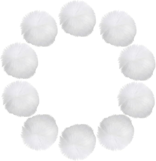 uxcell 2.8 Inch Faux Fur Pom Pom Balls, 10 Pcs White Fluffy Soft Faux Fur Pom Poms for Hats with Elastic Loop for DIY Knitting Hats Keychain Scarves Gloves Bags Shoes Accessories