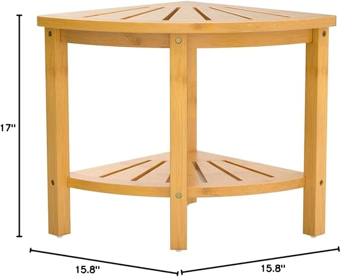 Bamboo Corner Shower Bench Waterproof Stool with Space-Efficient Storage Shelf - Shower Stool Seat for Indoor or Outdoor Use