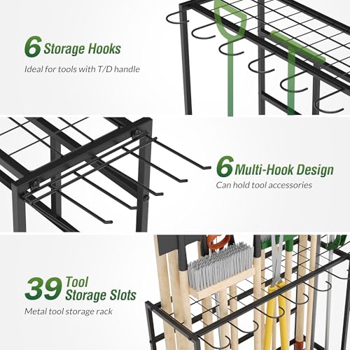 Garden Tool Organizer Rack with Wheels Up to 39 Tools | Garage Storage - Image 4