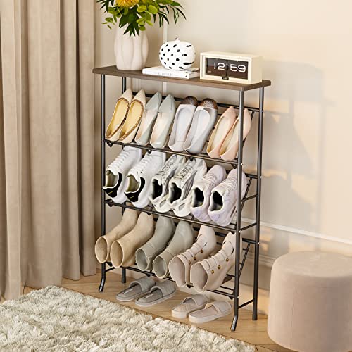 JZM Shoe Rack Storage, Narrow 4 Tier Metal Shoe Storage Shelf - Image 4