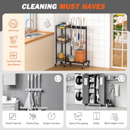 Broom Holder with Cleaning Supplies Organizer, Broom Closet - Image 6