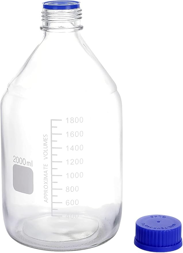 Lab Media Storage Round Bottles Graduated Glass Container GL45 Screw Cap Leakproof Multi-Purpose for Scientific | pack of 1 (Blue,2000ml)