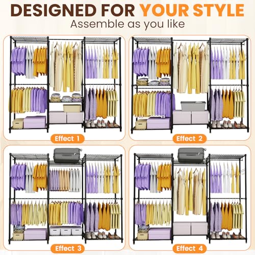 Heavy Duty Clothes Rack, Portable Closets with 6 Rods & 6 Shelves - Image 7