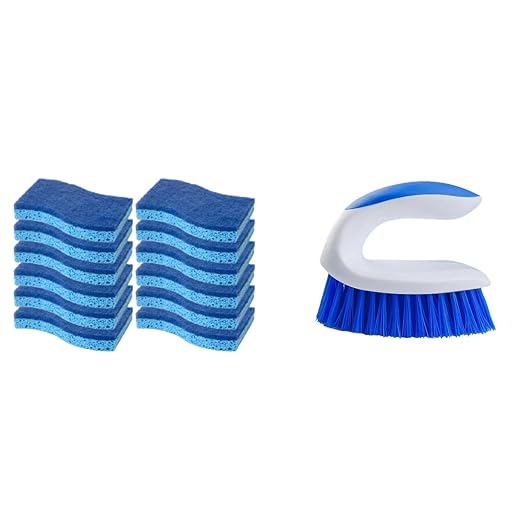 CELOX 12 Pack Dish Sponge for Kitchen, Dual Sided Scrub Heavy Duty and Heavy Duty Scrub Brush with Handle, Comfort Grip Shower Scrubber for Cleaning Bathroom, Shower, Sink, Floor - Bule