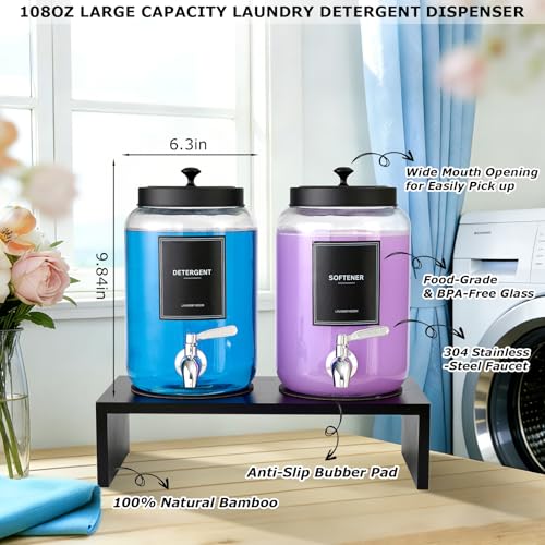 Glass Laundry Detergent Dispenser with Bamboo Shelf, 108oz - Image 6