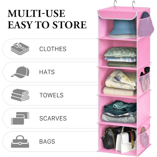 Simple Houseware 5 Shelf Hanging Closet Organizer, Pink - Image 6