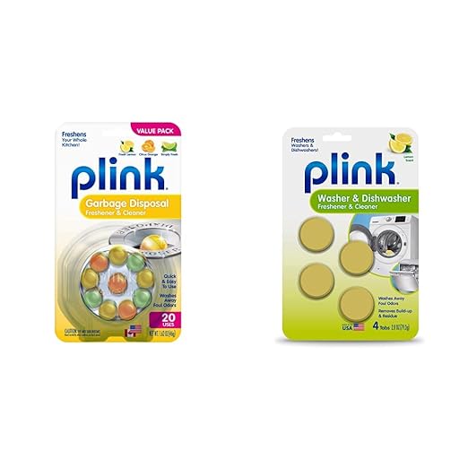 Plink 9013 Garbage Disposal Cleaner and Deodorizer, Variety Pack, 20-Count & -9024 Summit Brands Washer and Dishwasher Freshener Cleaner, 4 Tabs, Yellow, 1 Count (Pack of 4)